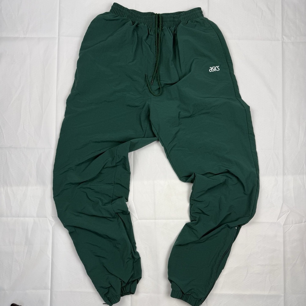 Vintage Asics Green Windbreaker Track Jogger Pants Ankle Zip Mens Size Small